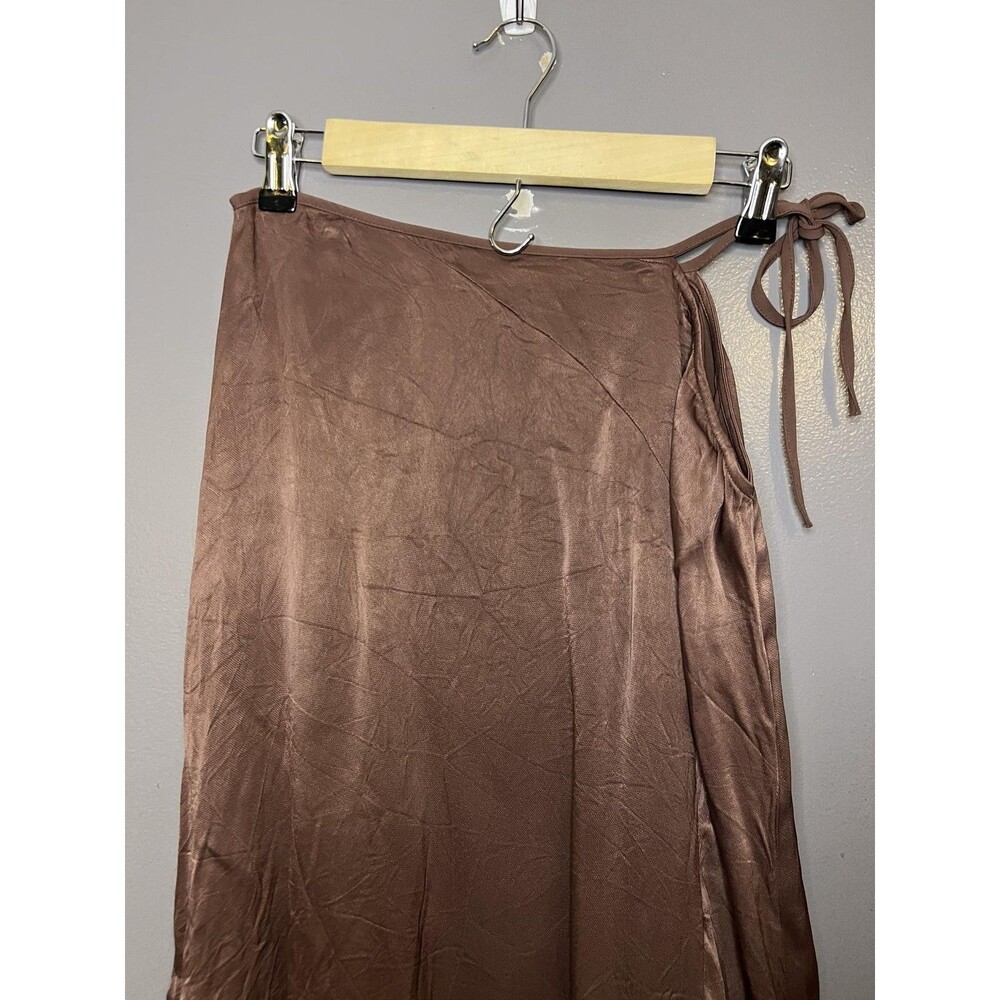 LPA Skirt Womens Medium Brown Satin Wrap Asymmetrical High Low Hem Long Lined